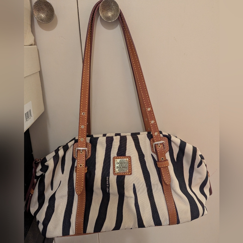 Dooney & Bourke Zebra Print Shoulder Bag with Brown Straps